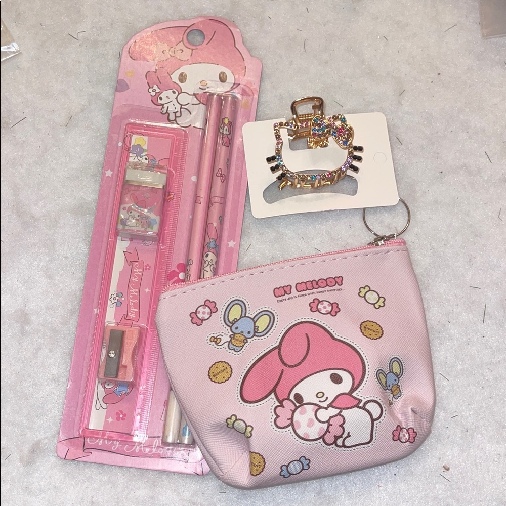 Pink Hello Kitty Kids Accessories my melody, stationary coin purse HK hair clip